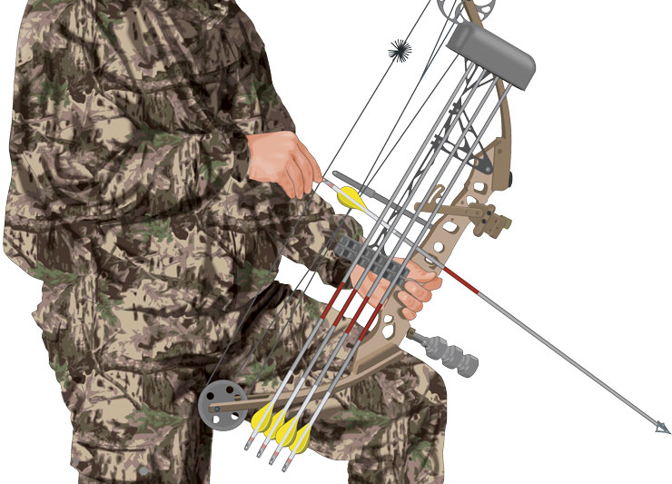 Bowhunter adjusting his arrow